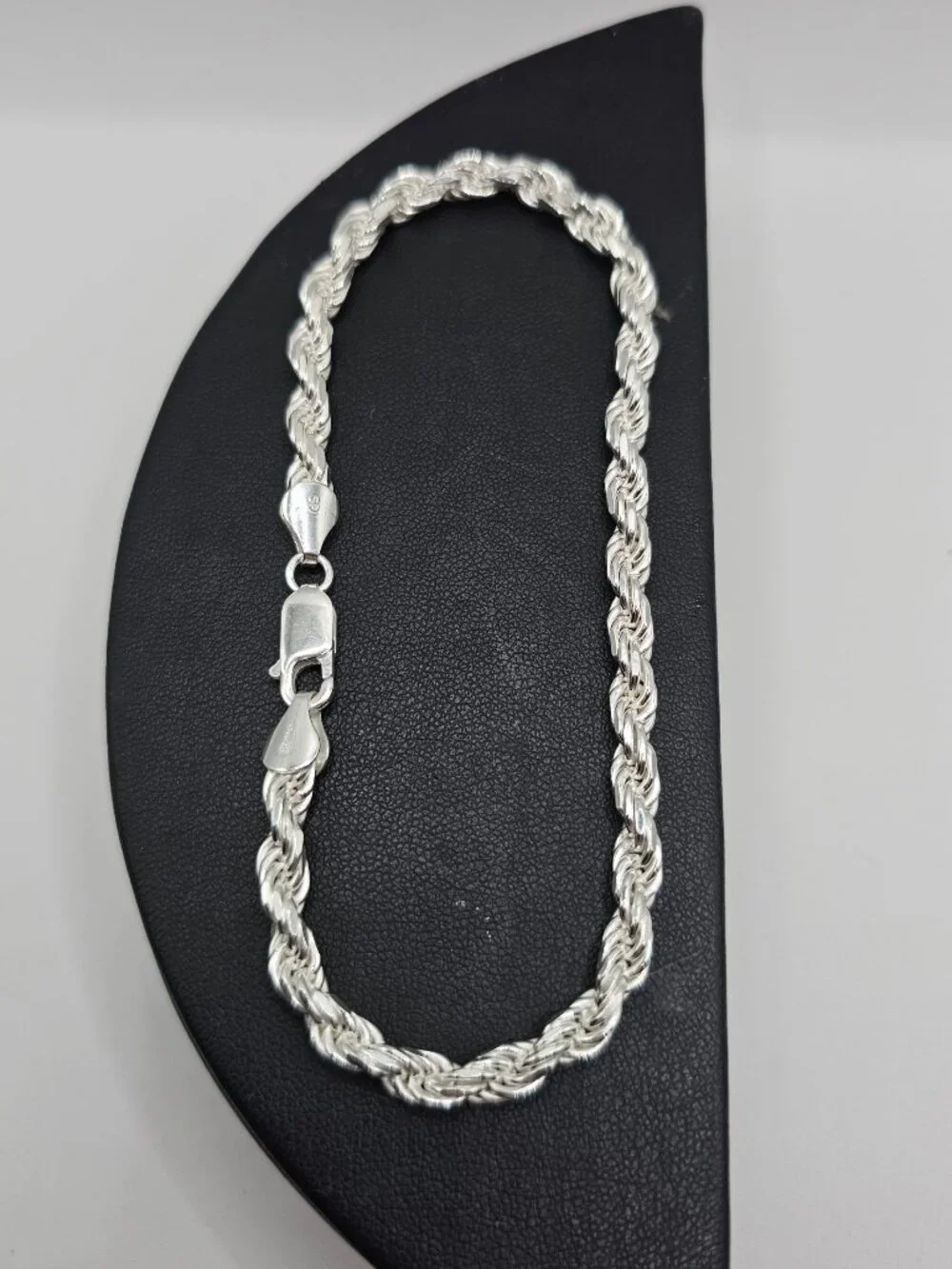 Sterling Silver 925 High Polished Diamond Cut Rope Bracelet 8 inches 5mm